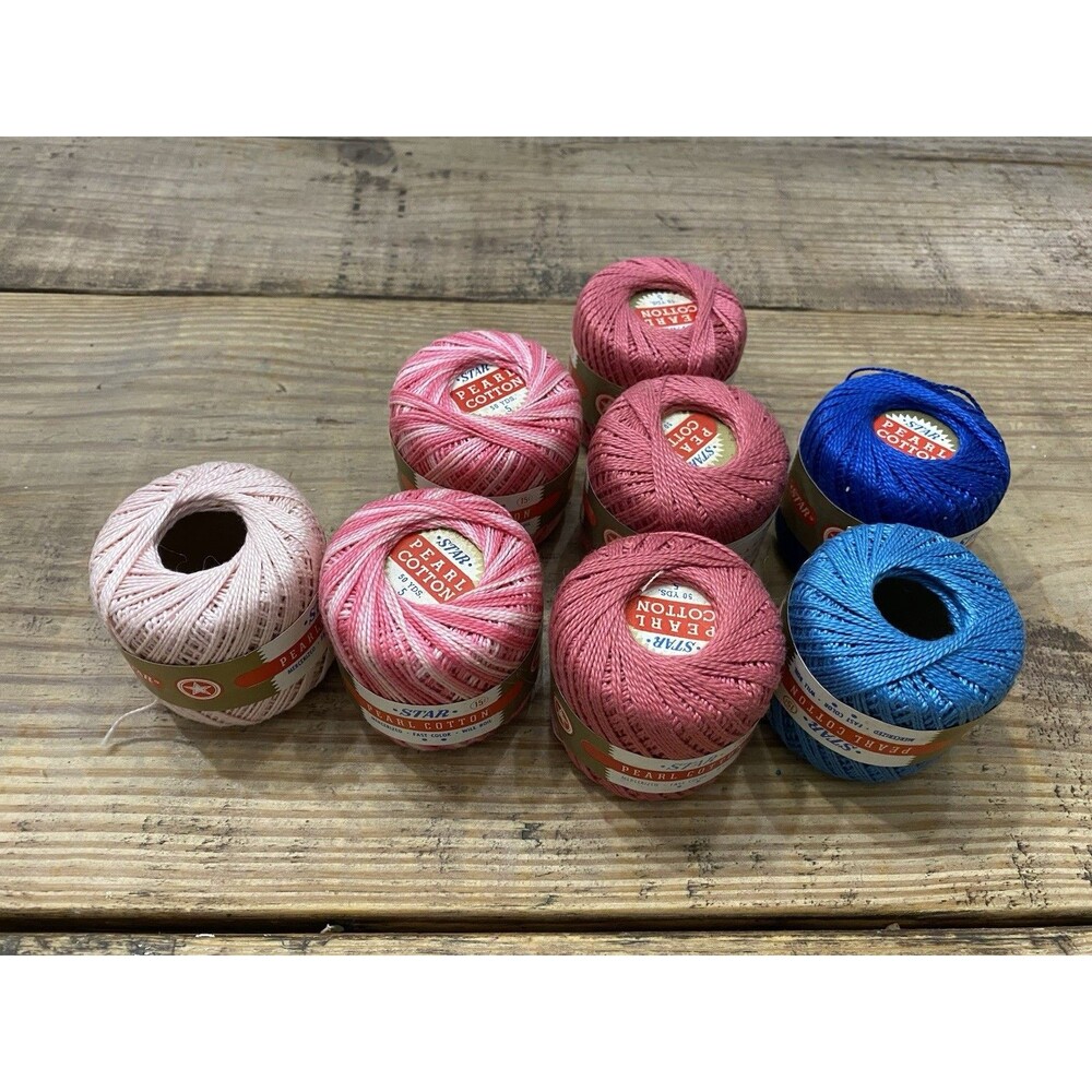 Vintage Star Pearl Crochet Cotton Thread. 50 Yards Each Lot Of 8